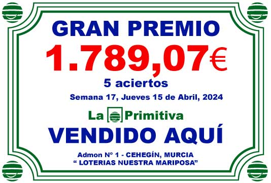 Lotería Nuestras Mariposa - GRAN PREMIO 1