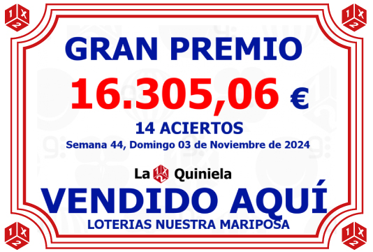 Lotería Nuestras Mariposa - GRAN PREMIO 3